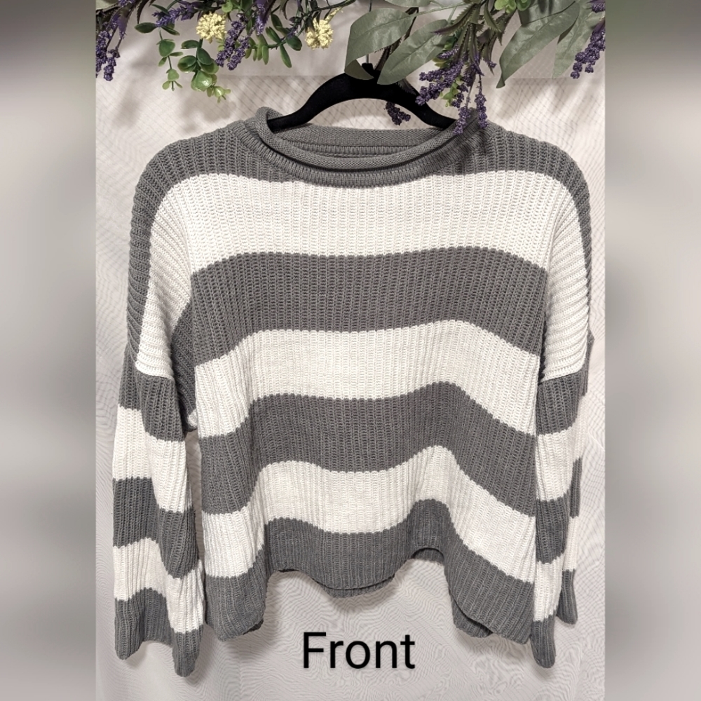 Long Sleeved Crew Neck Striped Color Block Oversized Sweater